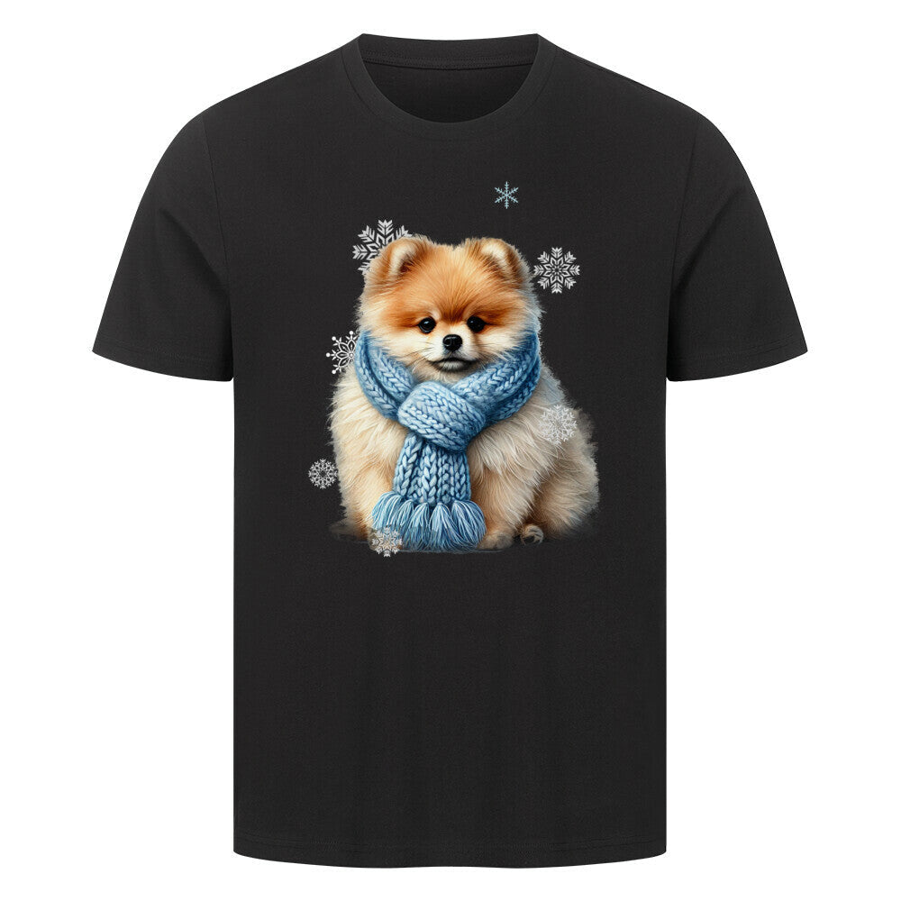 Premium T-Shirt "Pomeranian Beige Winter" Schwarz – hunde-shirt.de
