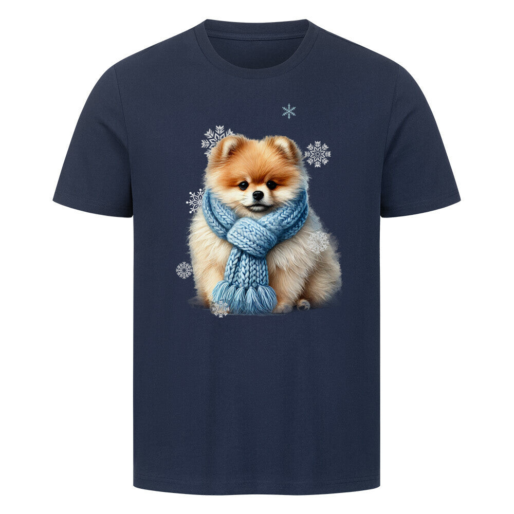 Premium T-Shirt "Pomeranian Beige Winter" French Navy – hunde-shirt.de
