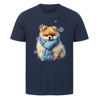 Premium T-Shirt "Pomeranian Beige Winter" French Navy – hunde-shirt.de