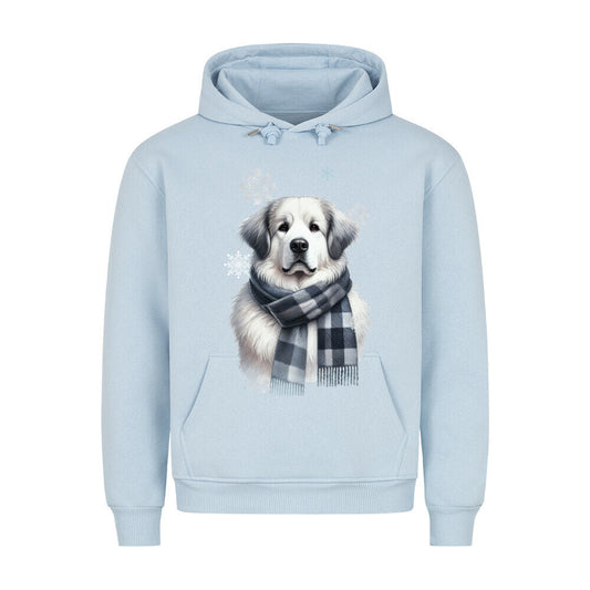 Premium Hoodie "Pyrenäenberghund Winter" Babyblau – hunde-shirt.de