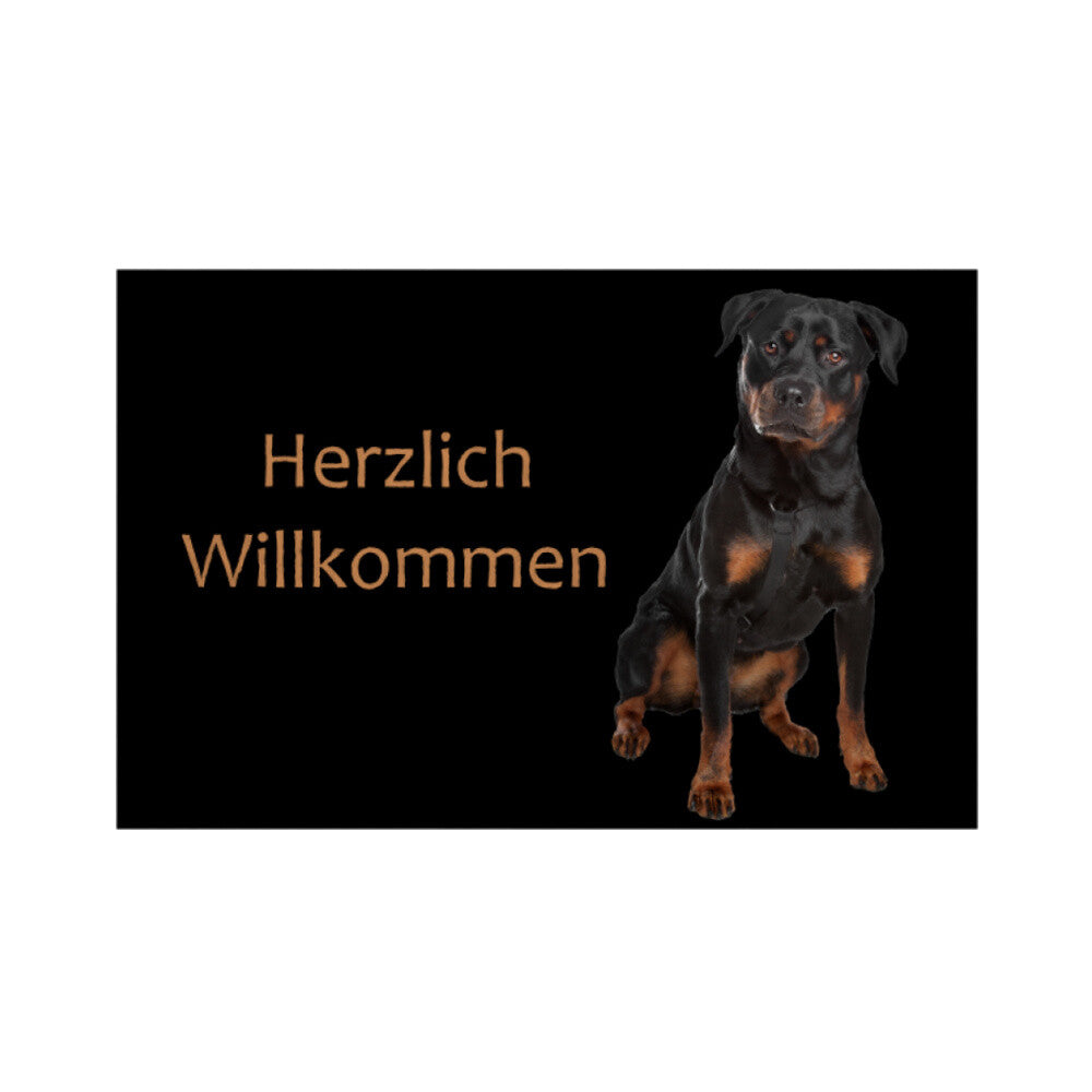 Fußmatte "Rottweiler - Herzlich Willkommen" Weiß – hunde-shirt.de