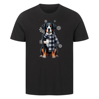 Premium T-Shirt "Großer Schweizer Sennenhund Winter" Schwarz – hunde-shirt.de