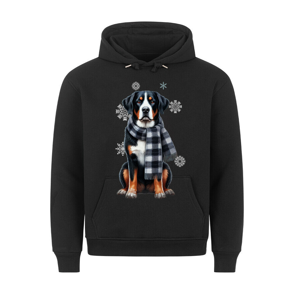 Premium Hoodie "Großer Schweizer Sennenhund Winter" Schwarz – hunde-shirt.de