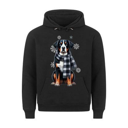 Premium Hoodie "Großer Schweizer Sennenhund Winter" Schwarz – hunde-shirt.de