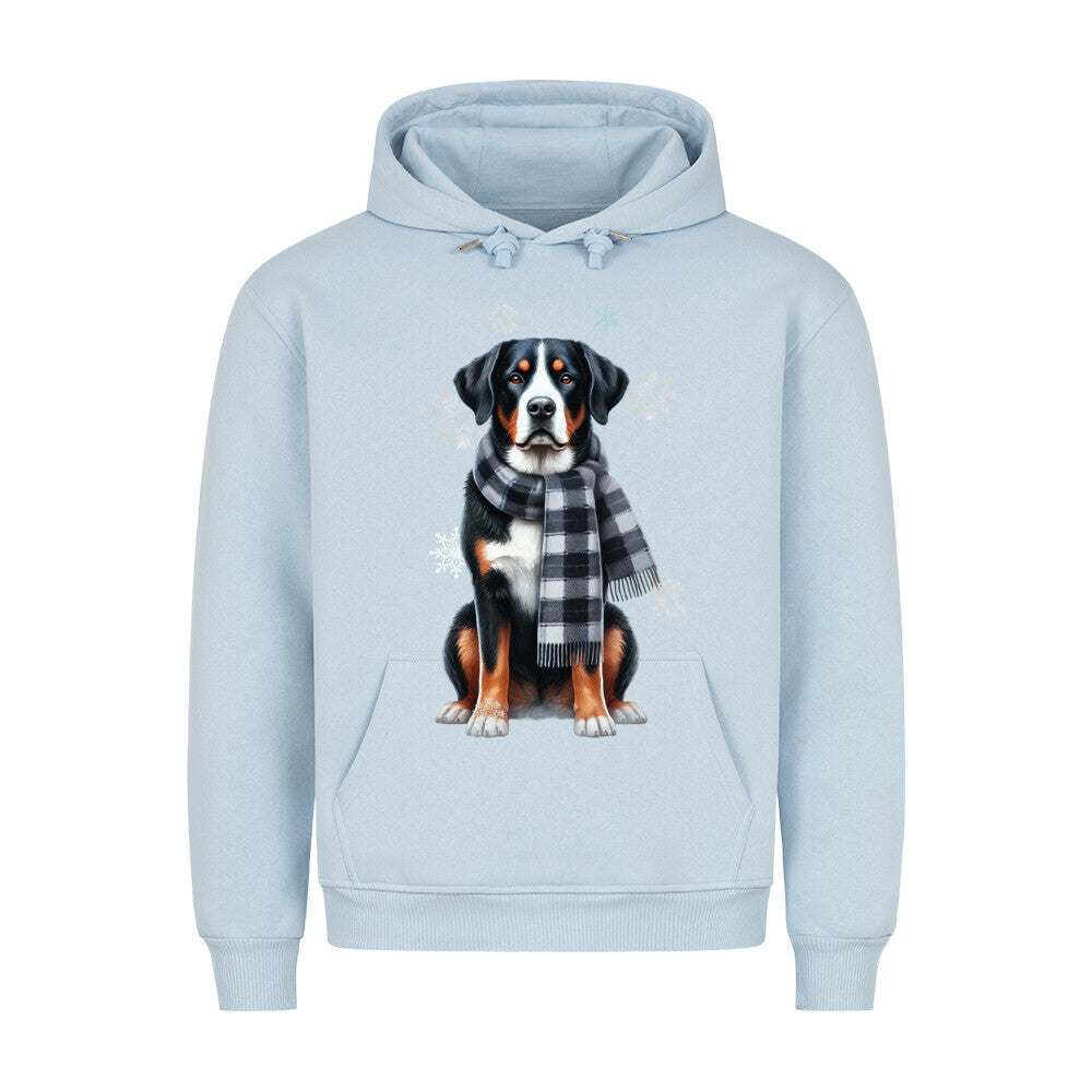 Premium Hoodie "Großer Schweizer Sennenhund Winter" Babyblau – hunde-shirt.de