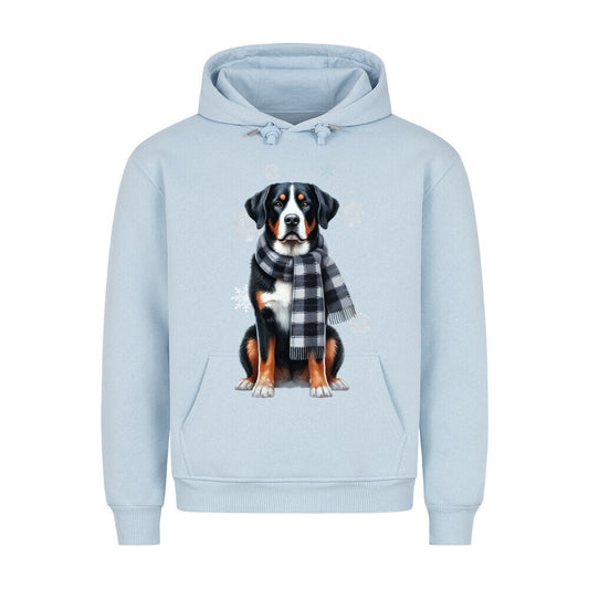 Premium Hoodie "Großer Schweizer Sennenhund Winter" Babyblau – hunde-shirt.de