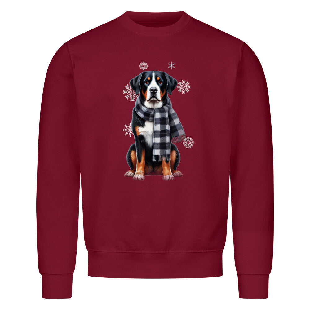 Premium Sweatshirt "Großer Schweizer Sennenhund Winter" Burgunder – hunde-shirt.de