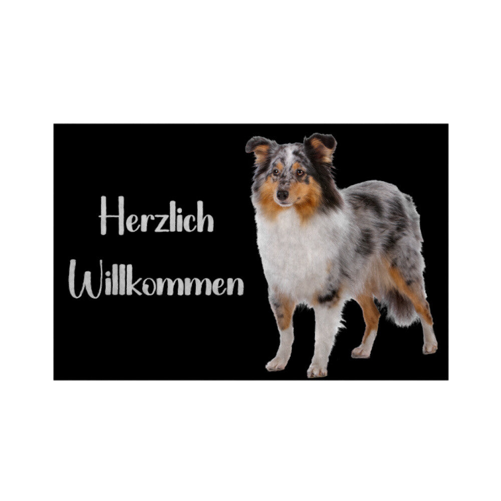 Fußmatte "Sheltie - Herzlich Willkommen 2" Weiß – hunde-shirt.de