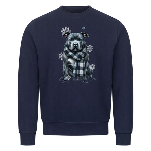 Premium Sweatshirt "Staffordshire Bull Terrier Winter" Navy Blue – hunde-shirt.de