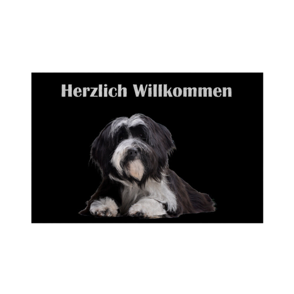 Fußmatte "Tibet Terrier - Herzlich Willkommen" Weiß – hunde-shirt.de