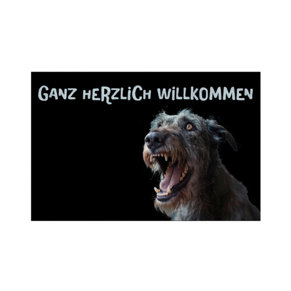 Fußmatte "Irischer Wolfshund - Ganz Herzlich Willkommen" Weiß – hunde-shirt.de