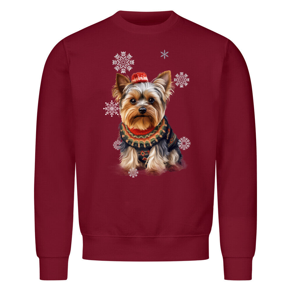 Premium Sweatshirt "Yorkshire Terrier Winter" Burgunder – hunde-shirt.de