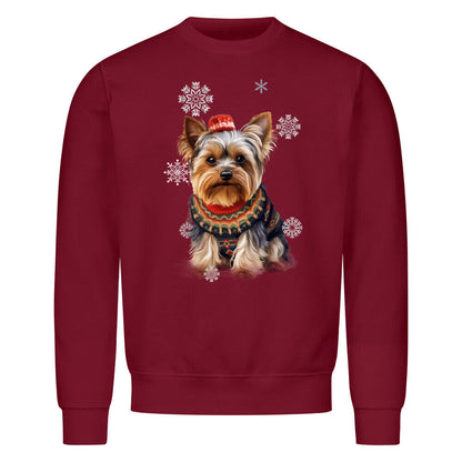 Premium Sweatshirt "Yorkshire Terrier Winter" Burgunder – hunde-shirt.de