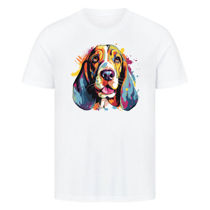 Premium T-Shirt "Basset Paint" Weiß – hunde-shirt.de