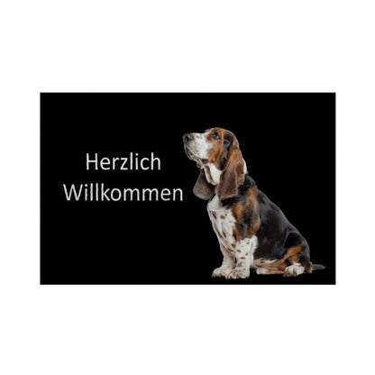 Fußmatte "Basset - Herzlich Willkommen" Weiß – hunde-shirt.de