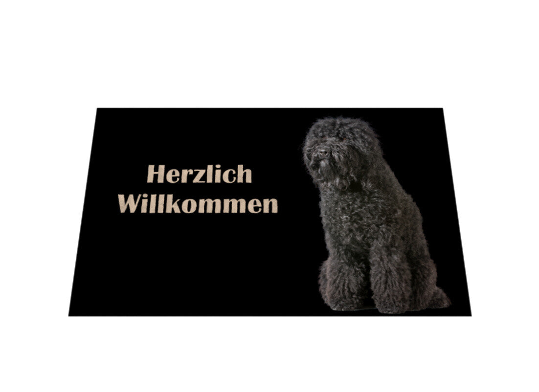 Fußmatte "Barbet schwarz - Herzlich Willkommen" – hunde-shirt.de