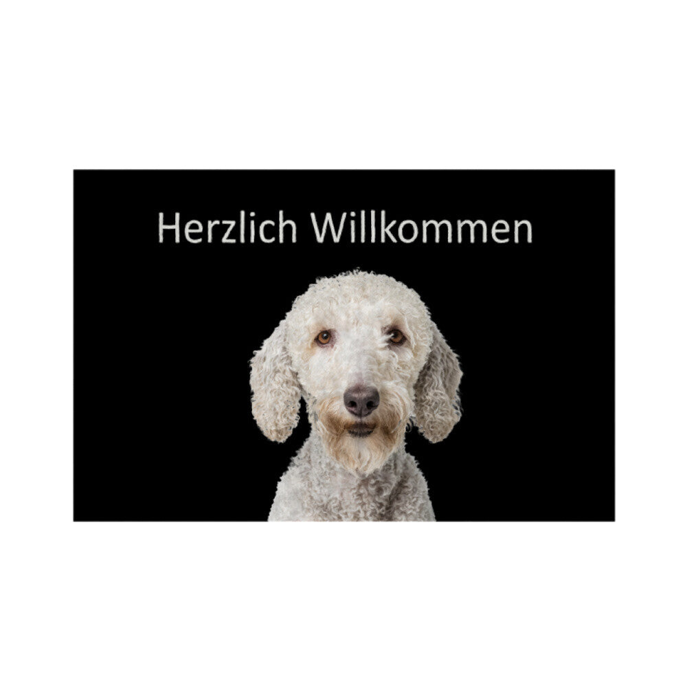 Fußmatte "Bedlington Terrier - Herzlich Willkommen" Weiß – hunde-shirt.de