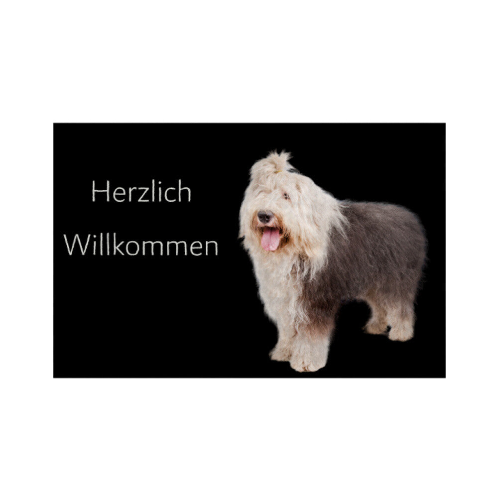 Fußmatte "Bobtail - Herzlich Willkommen" Weiß – hunde-shirt.de
