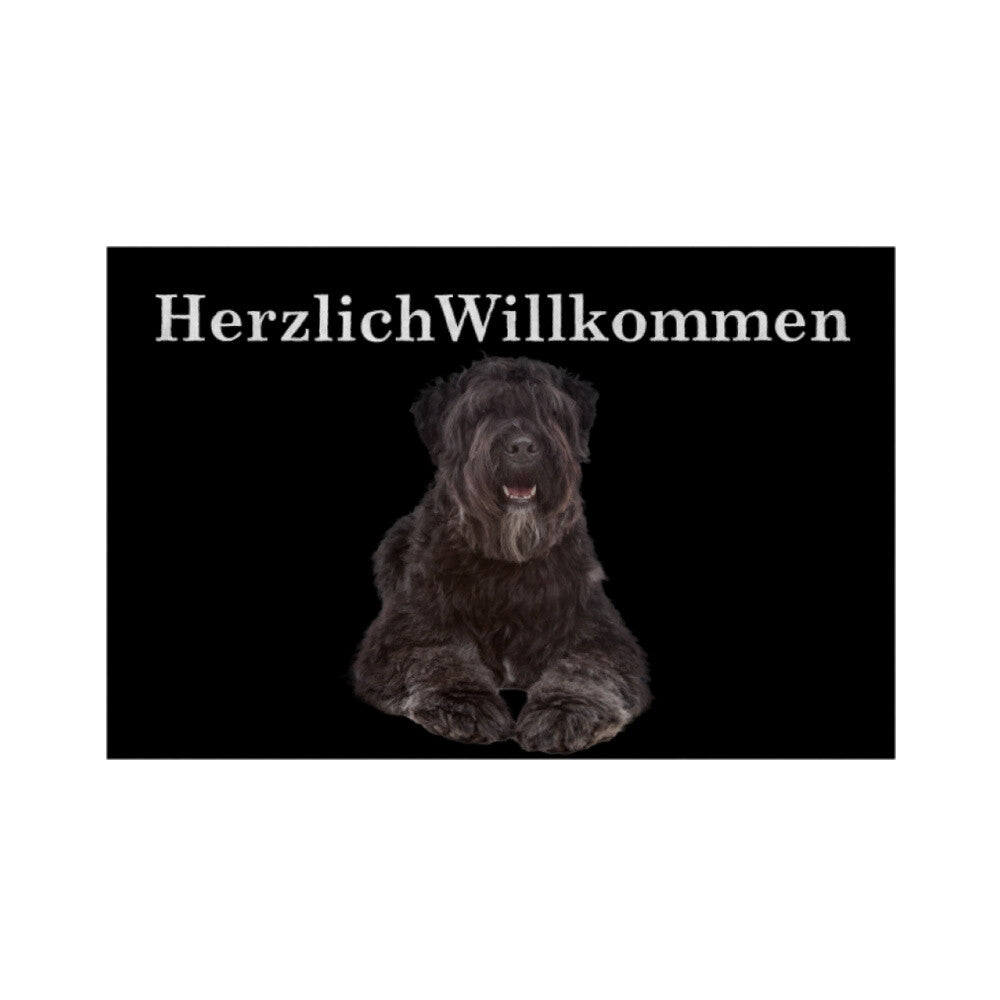Fußmatte "Bouvier des Flandres - Herzlich Willkommen" Weiß – hunde-shirt.de
