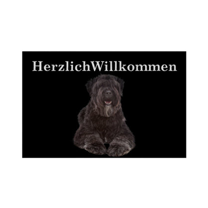 Fußmatte "Bouvier des Flandres - Herzlich Willkommen" Weiß – hunde-shirt.de