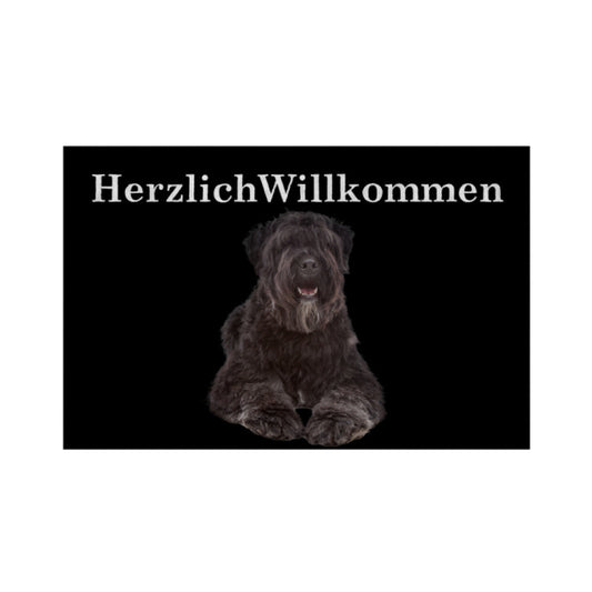 Fußmatte "Bouvier des Flandres - Herzlich Willkommen" Weiß – hunde-shirt.de