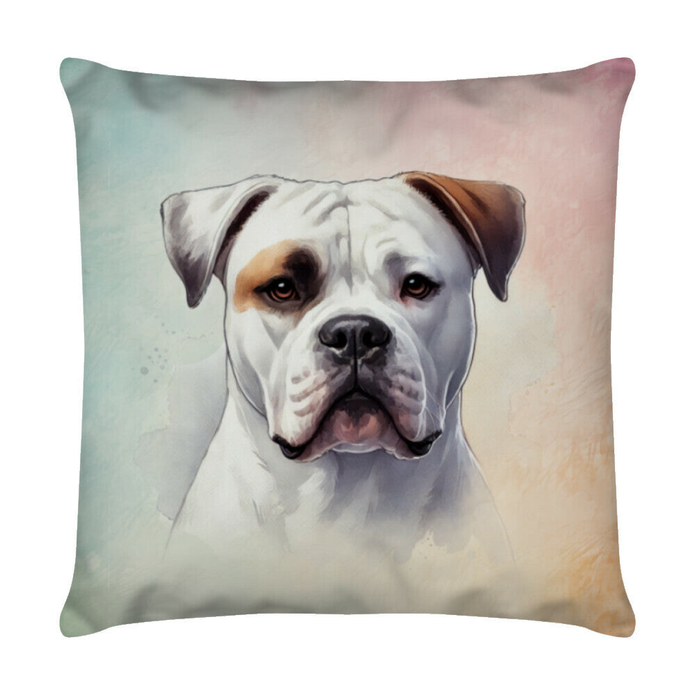 Kissen "American Bulldog Blick" Weiß – hunde-shirt.de