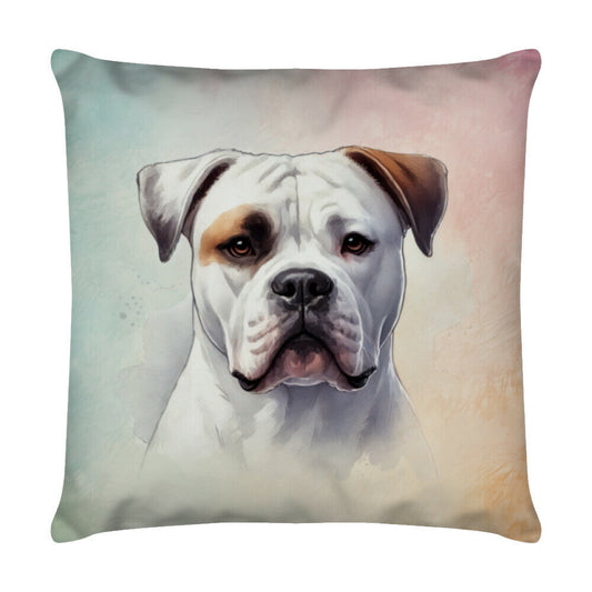 Kissen "American Bulldog Blick" Weiß – hunde-shirt.de