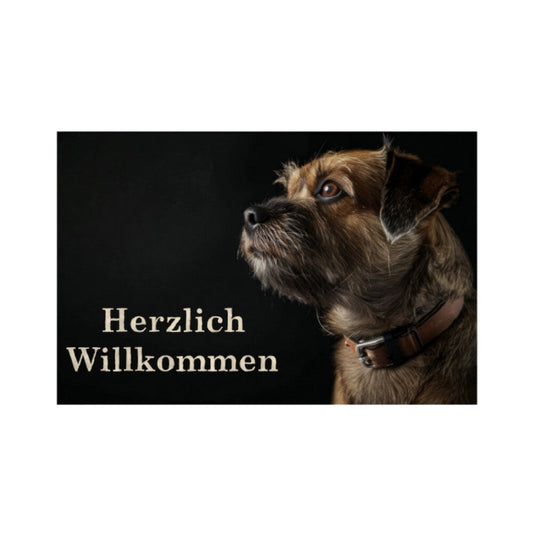 Fußmatte "Brüsseler Griffon - Herzlich Willkommen" Weiß – hunde-shirt.de