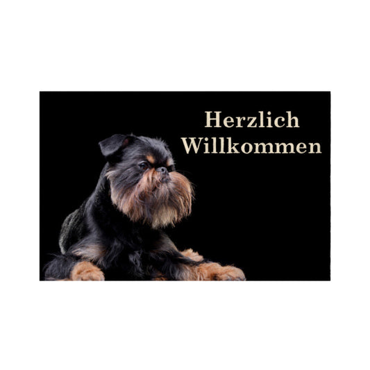 Fußmatte "Brüsseler Griffon dunkel - Herzlich Willkommen" Weiß – hunde-shirt.de