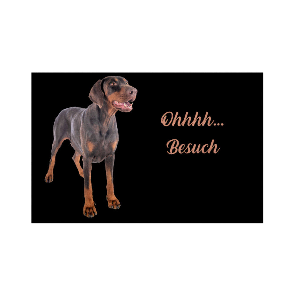 Fußmatte "Dobermann - Ohhhh... Besuch" Weiß – hunde-shirt.de