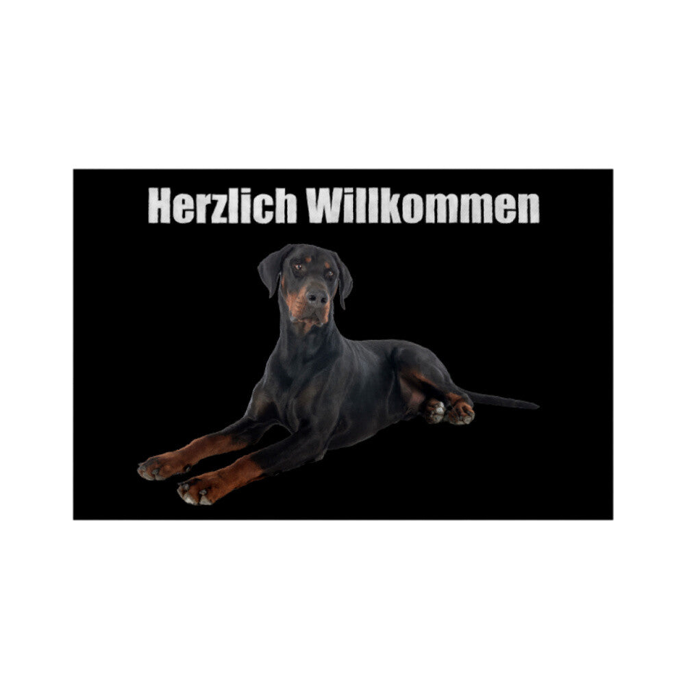 Fußmatte "Dobermann - Herzlich Willkommen" Weiß – hunde-shirt.de
