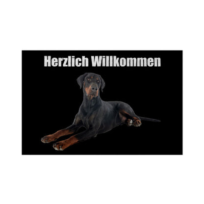 Fußmatte "Dobermann - Herzlich Willkommen" Weiß – hunde-shirt.de