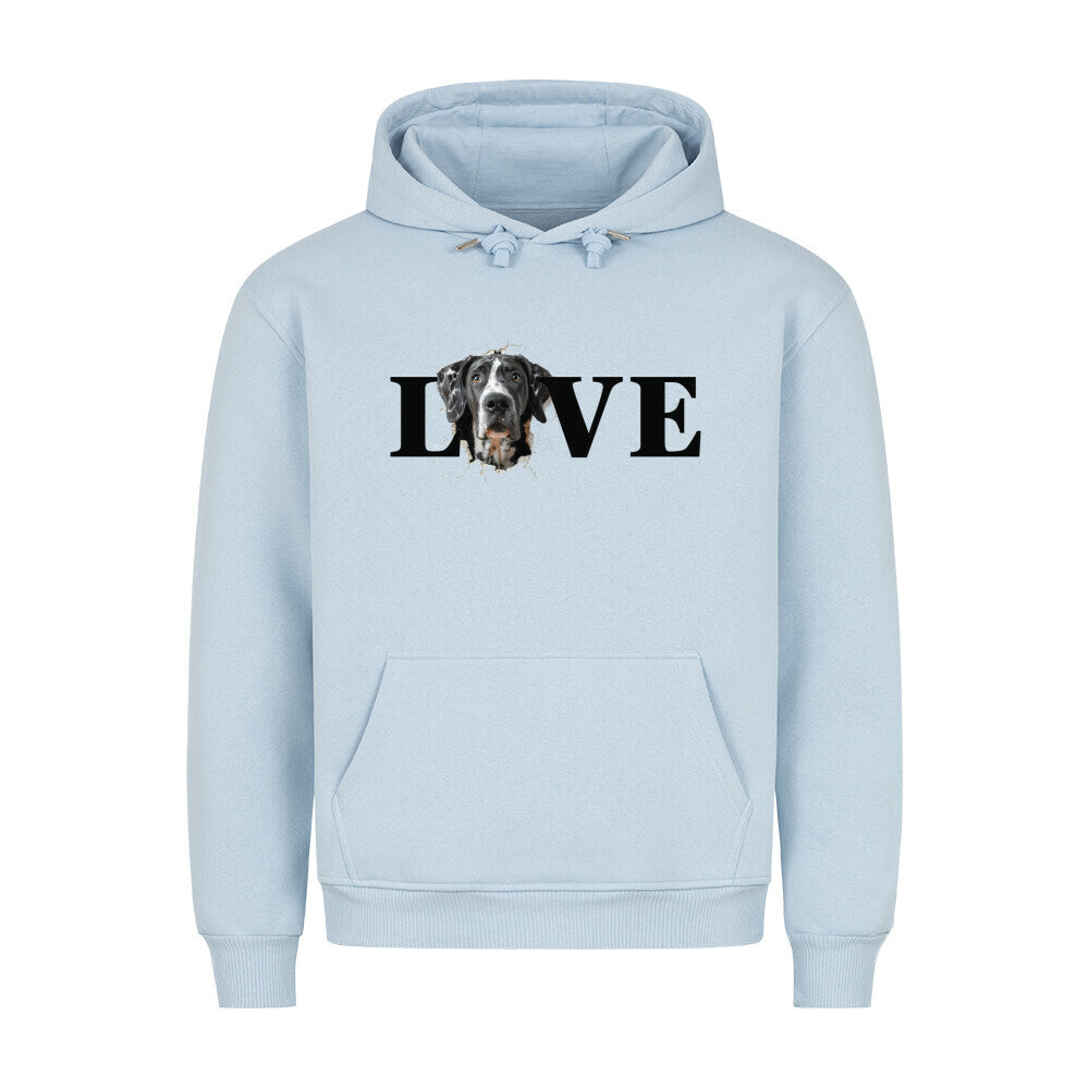 Premium Hoodie "Dogge LOVE" Babyblau – hunde-shirt.de