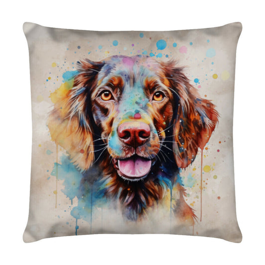 Kissen "Flat Coated Retriever Braun" Weiß – hunde-shirt.de