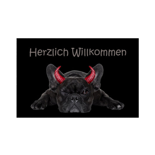 Fußmatte "Französische Bulldogge - Teufelchen" Weiß – hunde-shirt.de