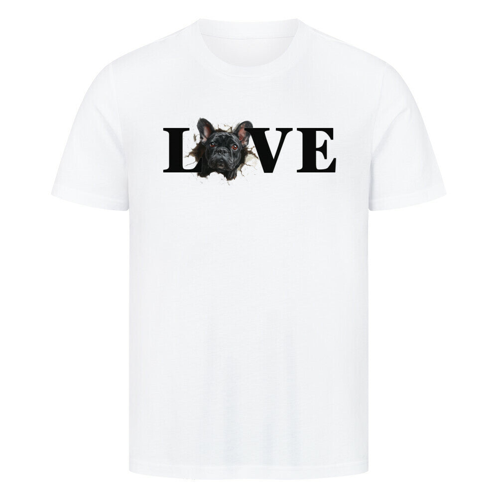 Premium T-Shirt "Frenchie schwarz LOVE" Weiß – hunde-shirt.de