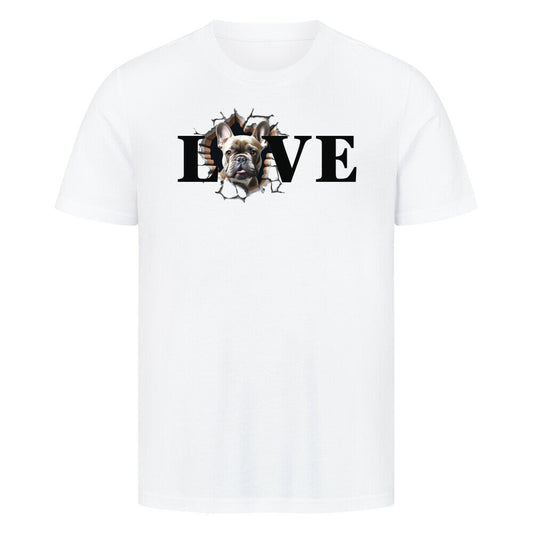 Premium T-Shirt "Frenchie grau LOVE" Weiß – hunde-shirt.de