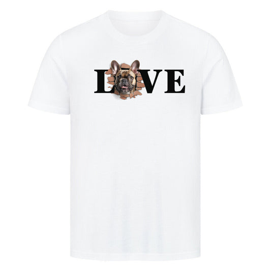 Premium T-Shirt "Frenchie braun LOVE" Weiß – hunde-shirt.de