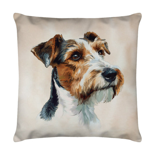 Kissen "Fox Terrier Beige" Weiß – hunde-shirt.de