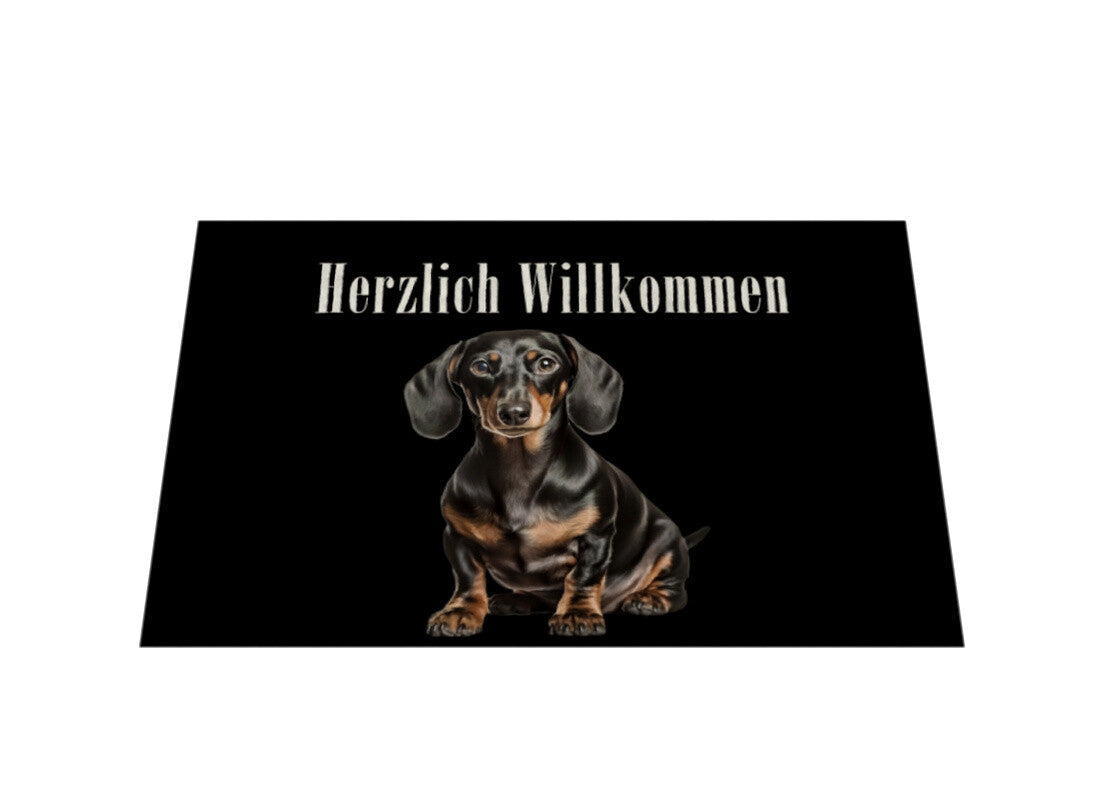Fußmatte "Dackel schwarz- Herzlich Willkommen" – hunde-shirt.de