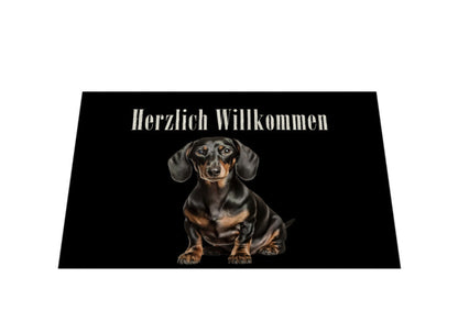 Fußmatte "Dackel schwarz- Herzlich Willkommen" – hunde-shirt.de