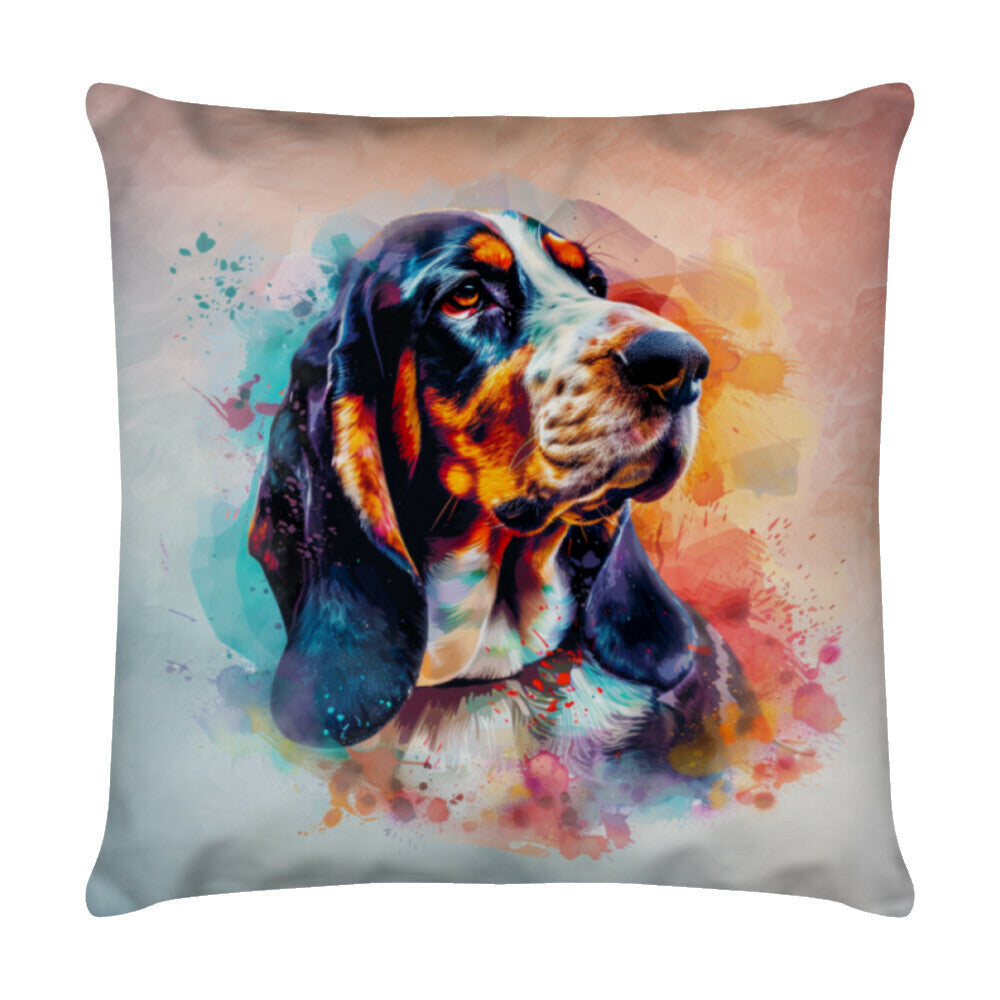 Kissen "Basset - Color" Weiß – hunde-shirt.de