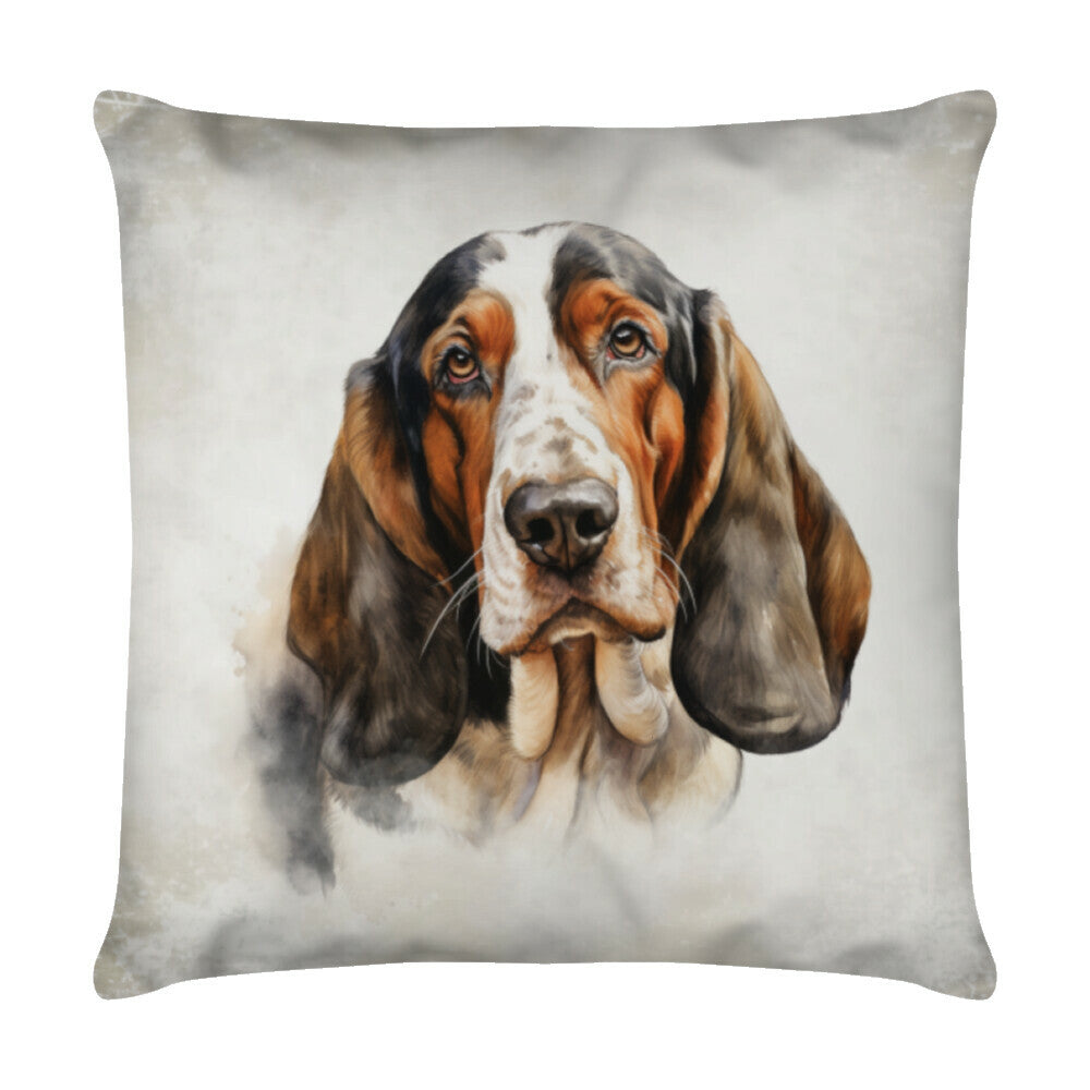 Kissen "Basset - Beige" Weiß – hunde-shirt.de