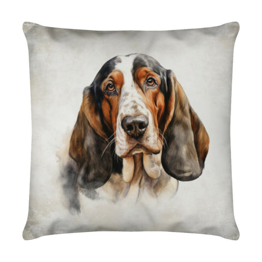 Kissen "Basset - Beige" Weiß – hunde-shirt.de