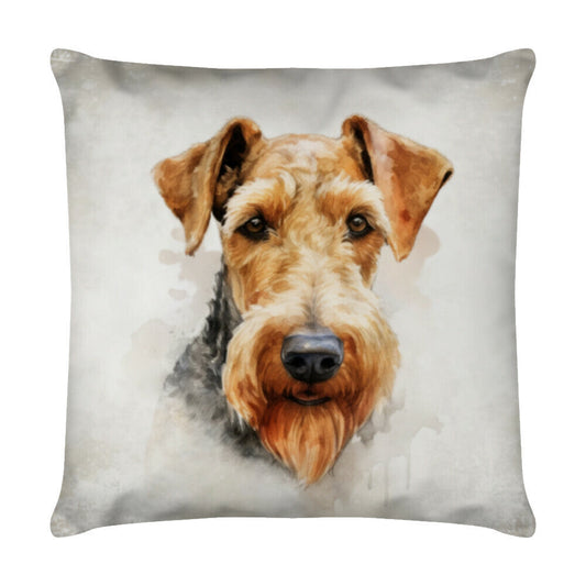 Kissen "Airedale Terrier - Grau" Weiß – hunde-shirt.de