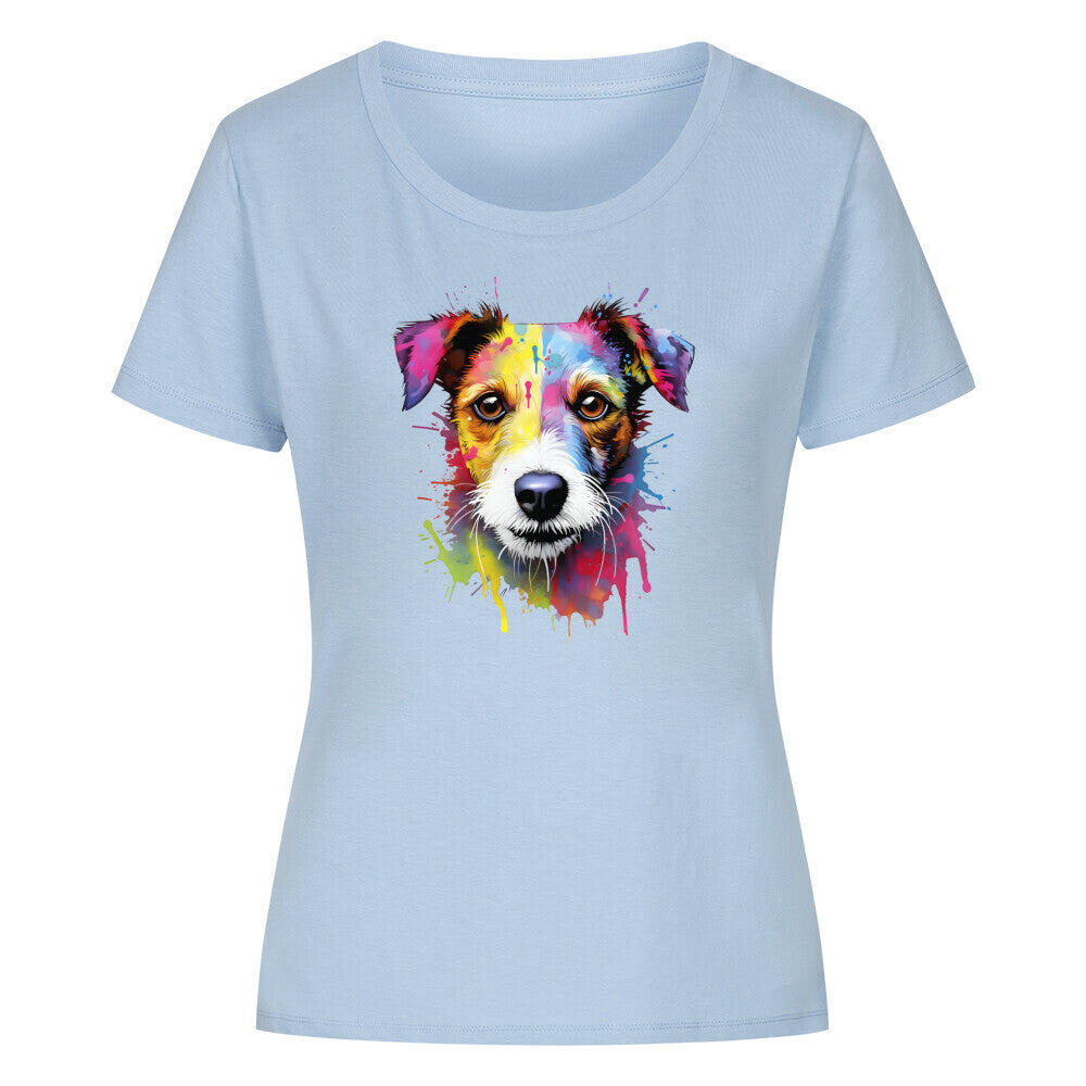 Premium Organic Damen-Shirt "Jack Russell Paint" Sky Blue – hunde-shirt.de