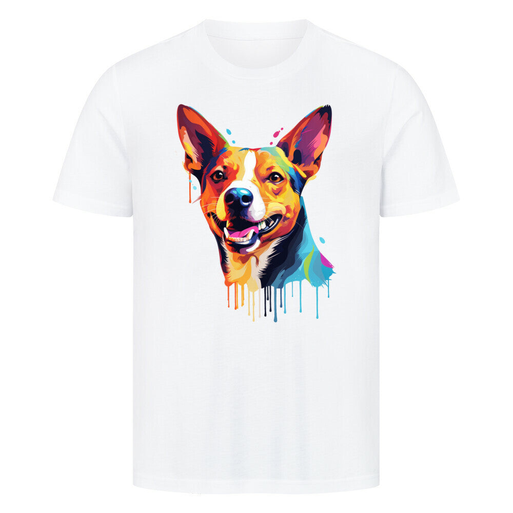 Premium T-Shirt "Basenji Paint" Weiß – hunde-shirt.de