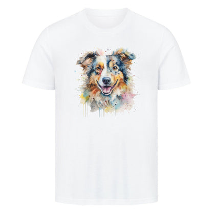 Premium T-Shirt "Australian Shepherd Splash" Weiß – hunde-shirt.de