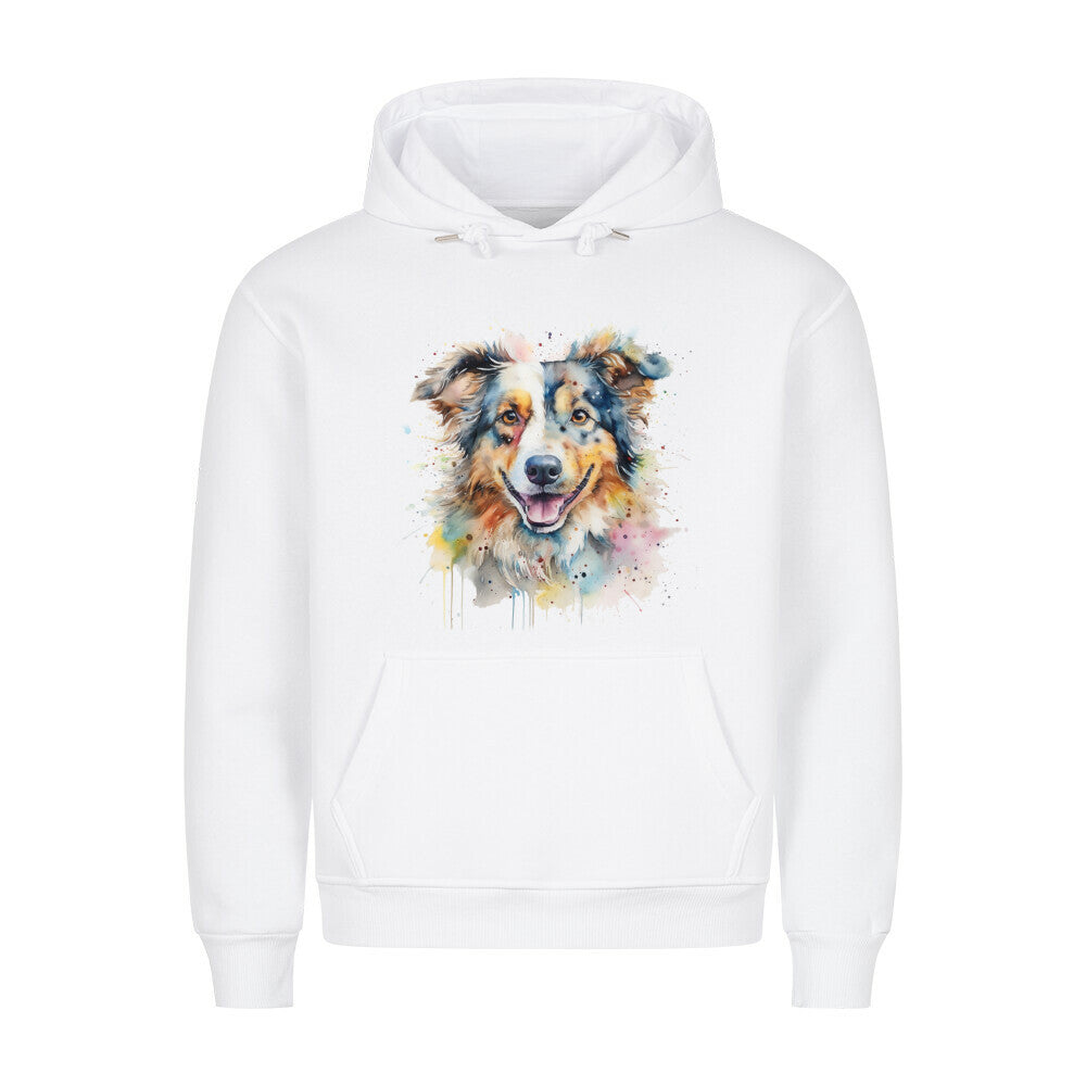 Premium Hoodie "Australian Shepherd Splash" Weiß – hunde-shirt.de