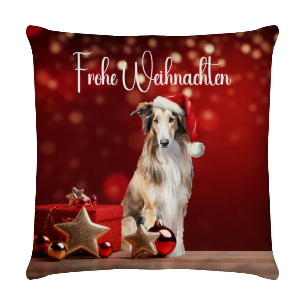 Kissen "Barsoi - Frohe Weihnachten" Weiß – hunde-shirt.de